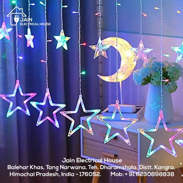 Decorative Festive Star Curtain LED Light Multicolor (6+6 Star) | Decorative Lights for Diwali