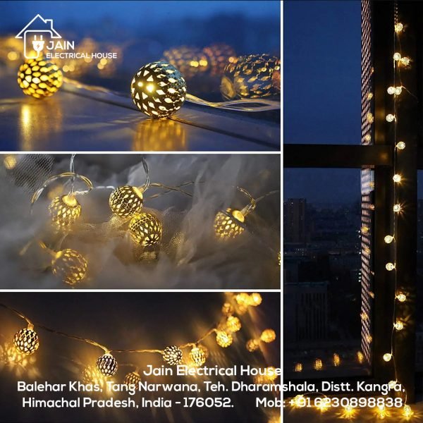 LED Moroccan Ball Golden Metal String Light (Warm White)